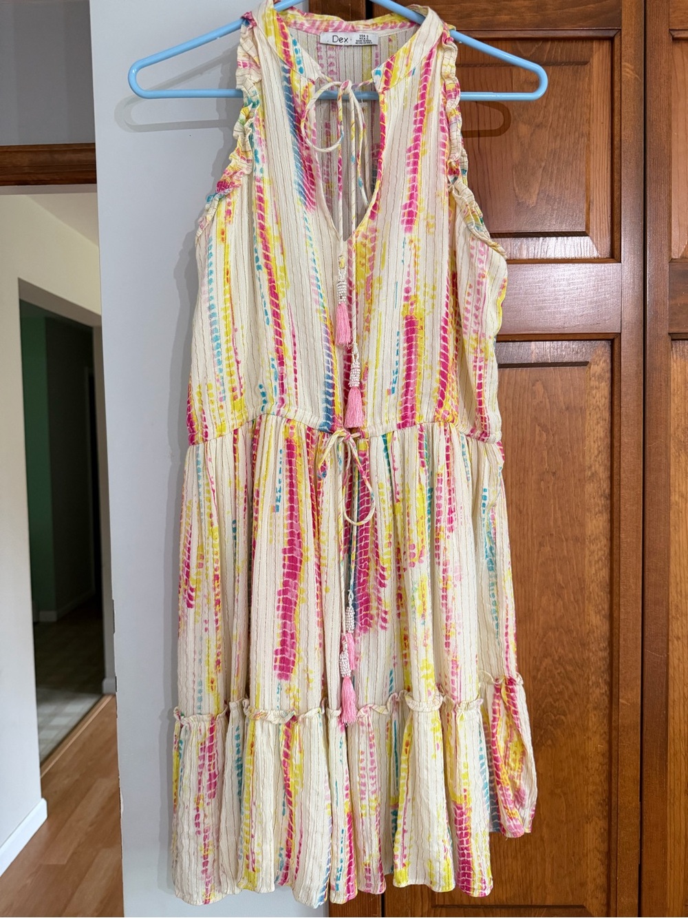 NWOT Dex Multicolor Tie-Dye Tiered Beaded Tassel Tie Dress S Small